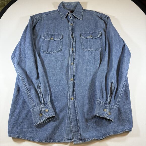 Vintage Wrangler Workwear Western Chambray Denim Oversized Shirt - Blue Mns M - Picture 2 of 9